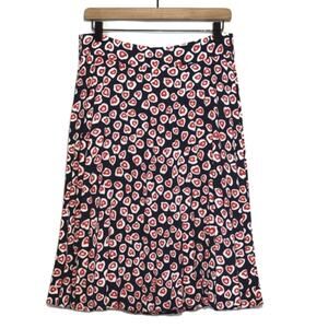 J. Crew Heart Print Pleated Midi Skirt Blue Red Crepe A Line Classic Preppy 8